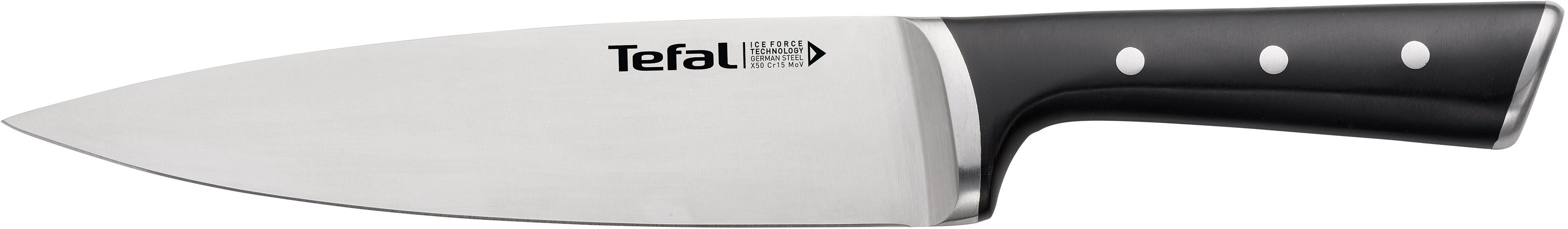 Tefal Kochmesser Ice Force, Edelstahl, dauerhafte Leistungsstärke, Handschutz, Eishärtung, Schwarz