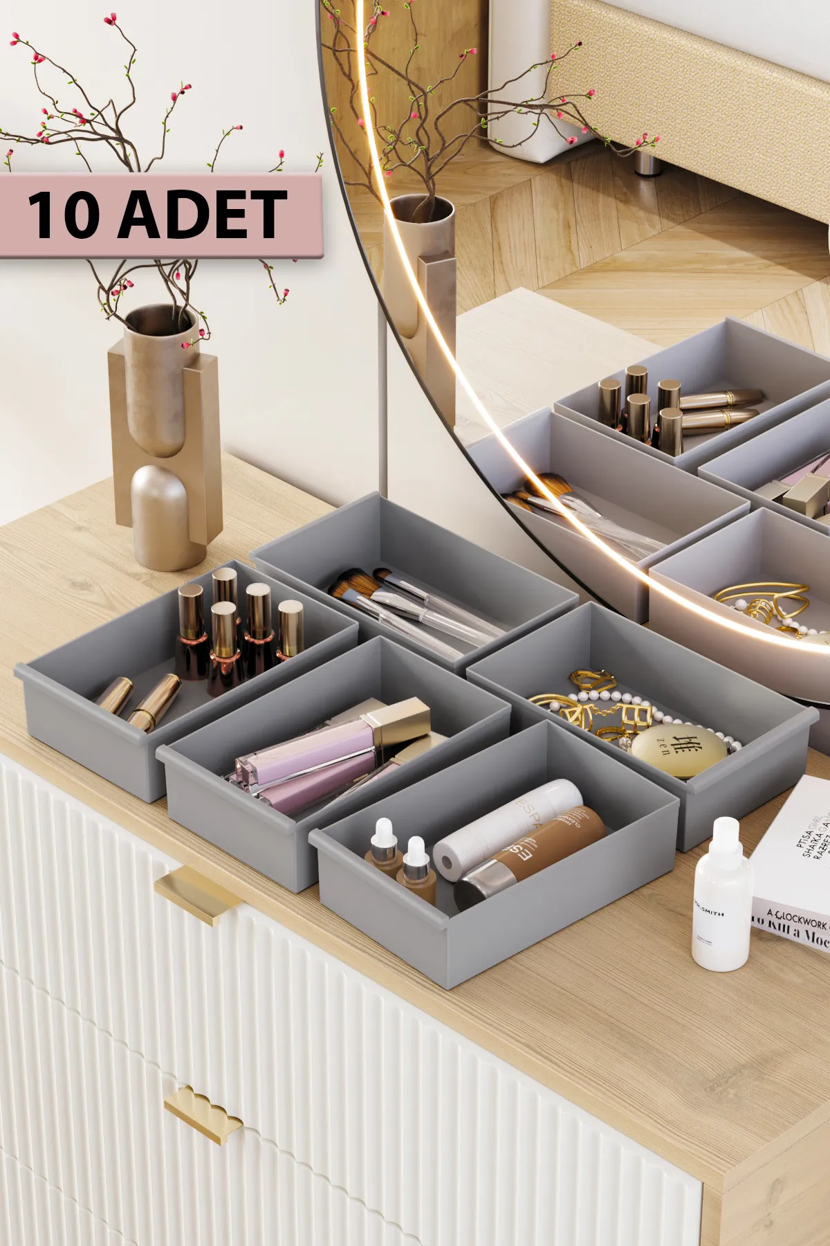 Pufwin Home  10-teiliges Schubladen-Kosmetik-, Make-up- und Schmuckset sowie ein Mehrzweck-Organizer-Set