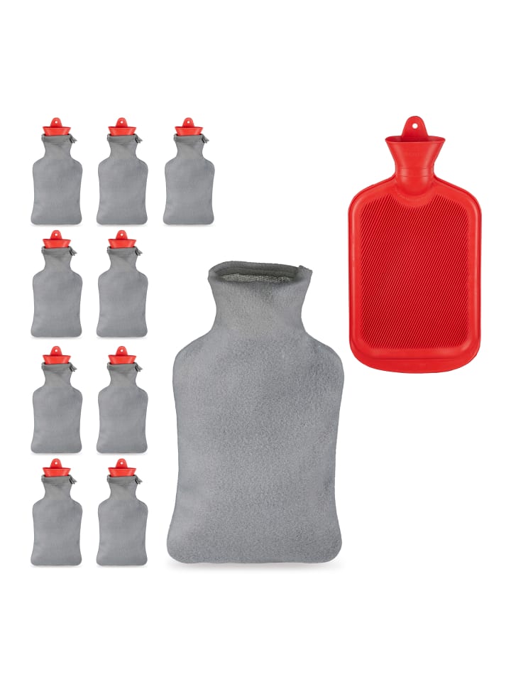 relaxdays 10x Wärmflasche in Grau/Rot günstig kaufen onesize