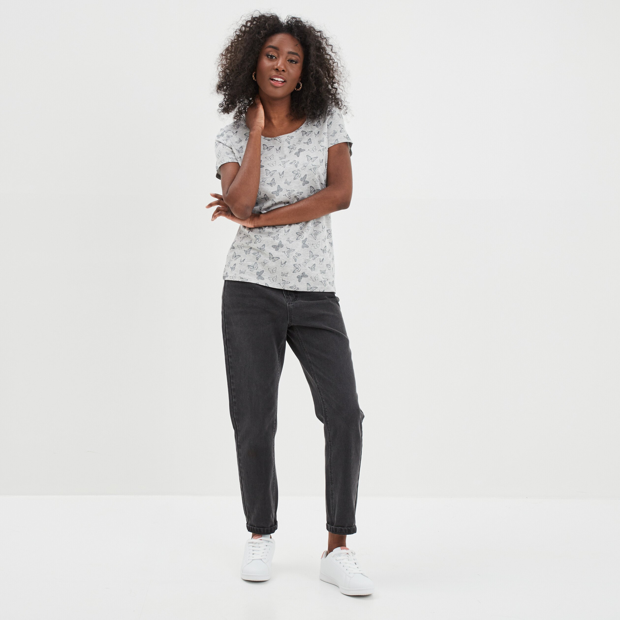 T-shirt imprimé coupe ajustée gris clair femme | La Halle