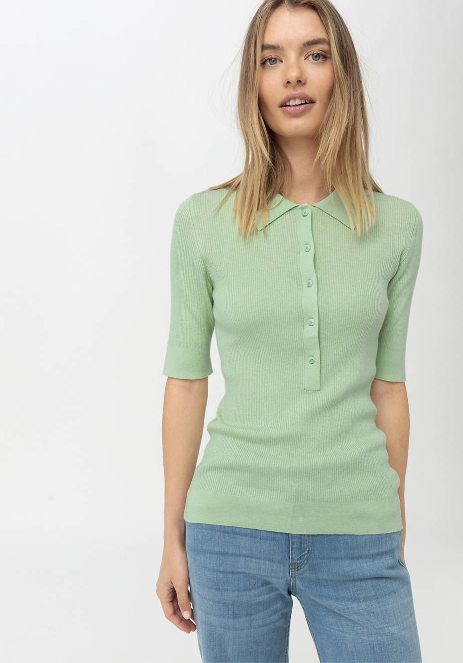 Polo-Pullover aus Seide mit Bio-Baumwolle