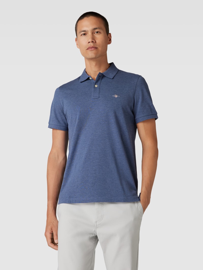 Poloshirt mit seitlichen Schlitzen Modell 'SHIELD' in jeans meliert