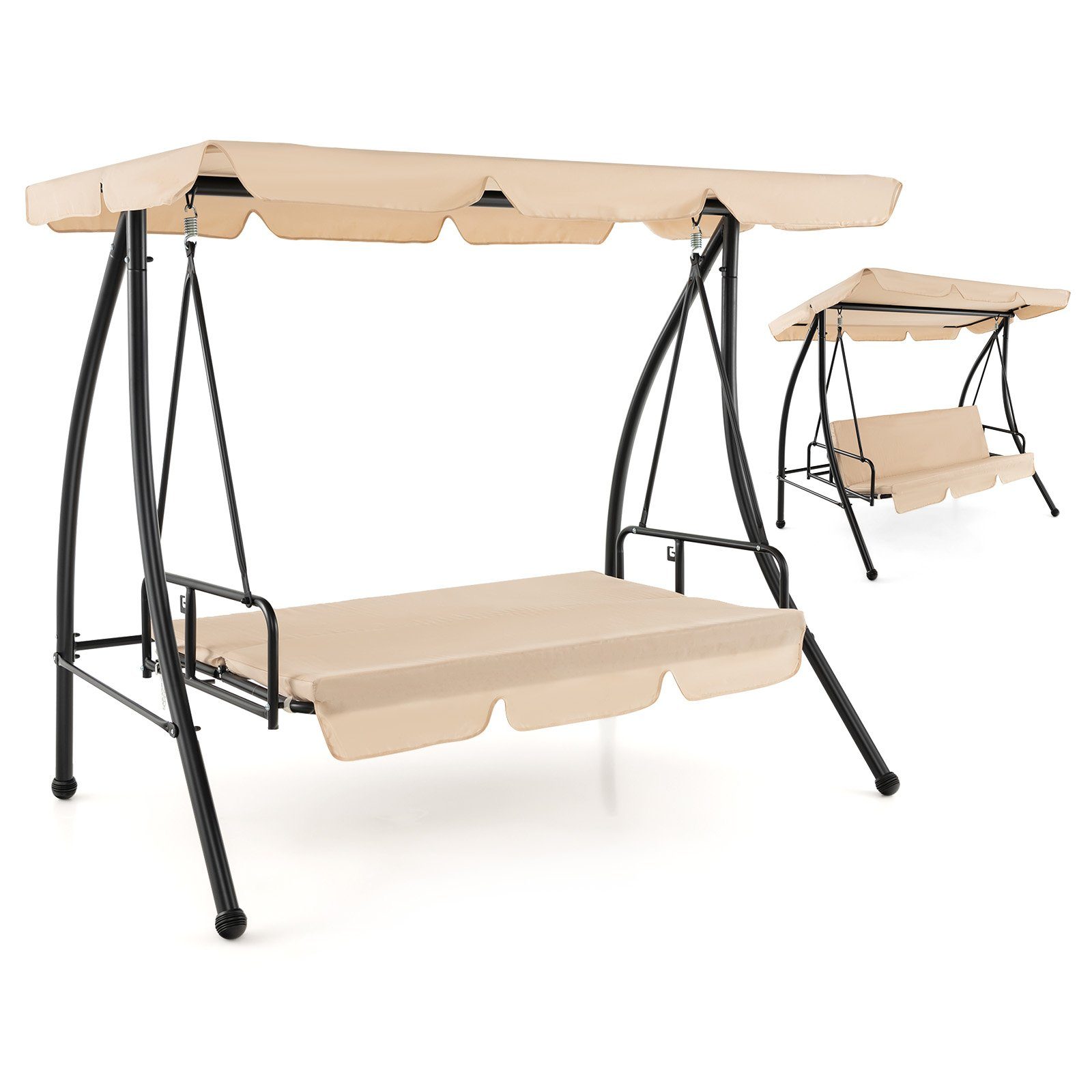 COSTWAY Hollywoodschaukel 2 in 1 Flachbett, 2,00-Sitzer, mit Dach