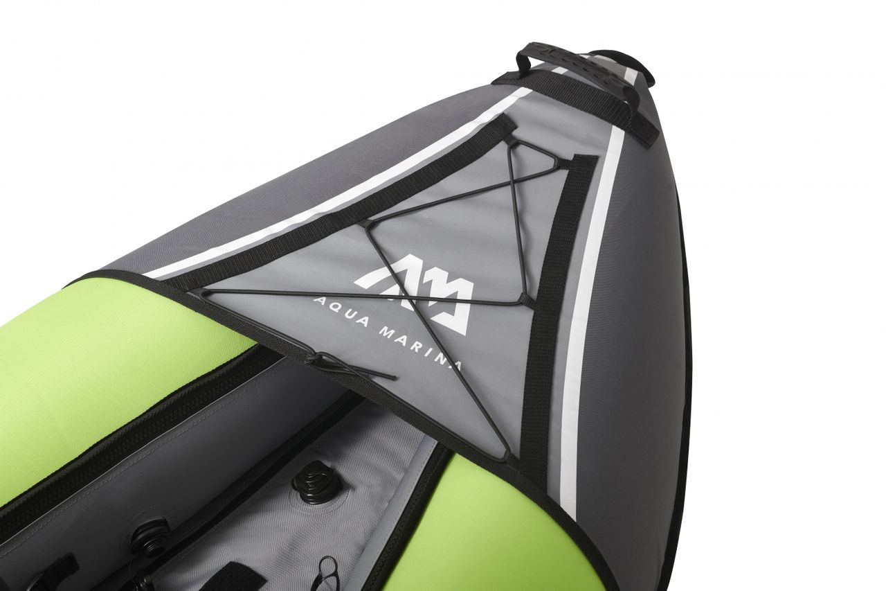 PureHaven Aqua Marina Kajak 380x95 cm. für 3 Personen mit Luftsitz verstellbarer Lehne Transporttasche Reparaturset und Handpumpe strapazierfähig Grün/Anthrazit