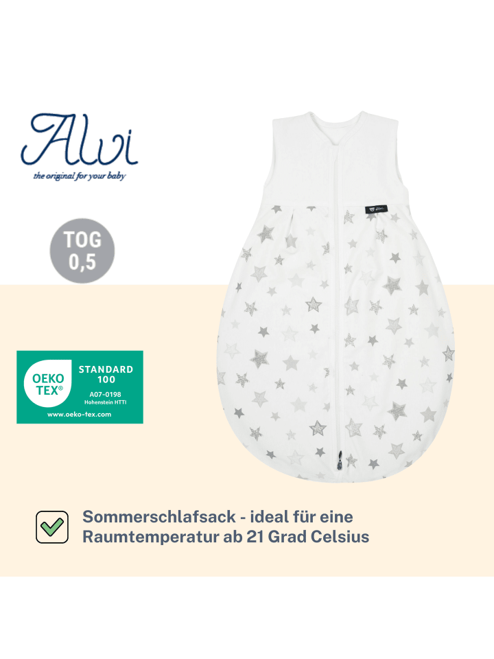 Alvi Mäxchen Sommer Schlafsack light Exclusiv in Silver Stars Silbergrau günstig kaufen