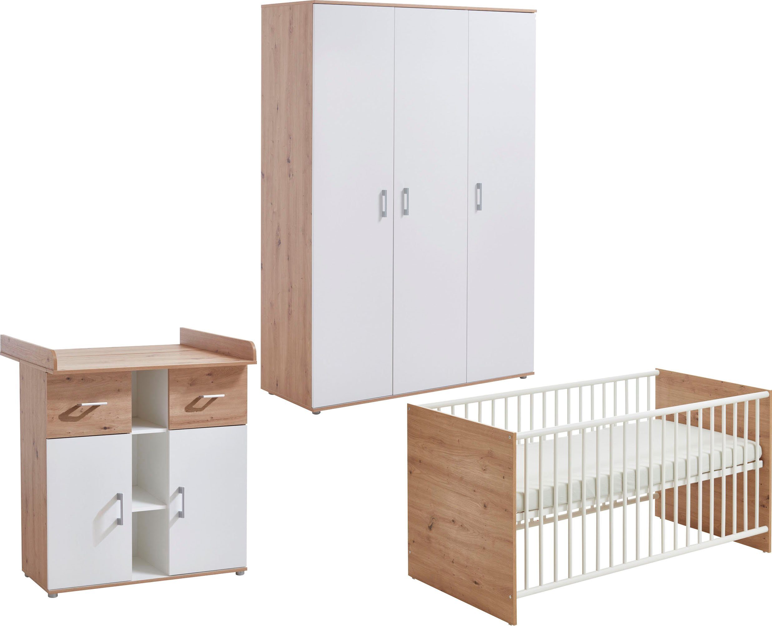 arthur berndt Babyzimmer-Komplettset Babyzimmer-Set Matheo 3-teilig, (Set, 3-St), bestehend aus Kleiderschrank, Kinderbett und Wickelkommode