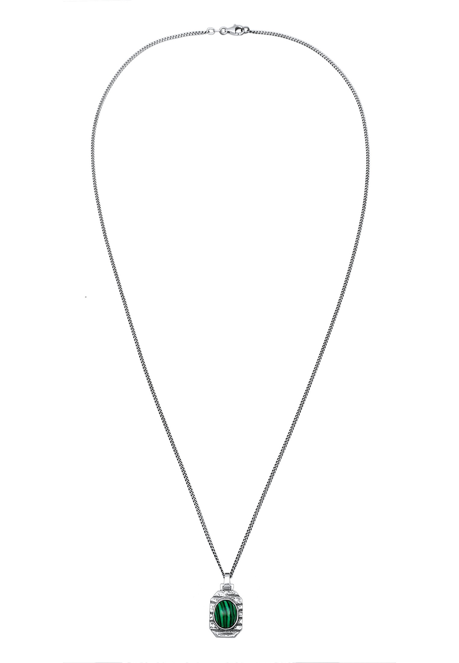 KUZZOI мушки робусни шестоугаони привезак са зеленим малахитом од стерлинг сребра 925