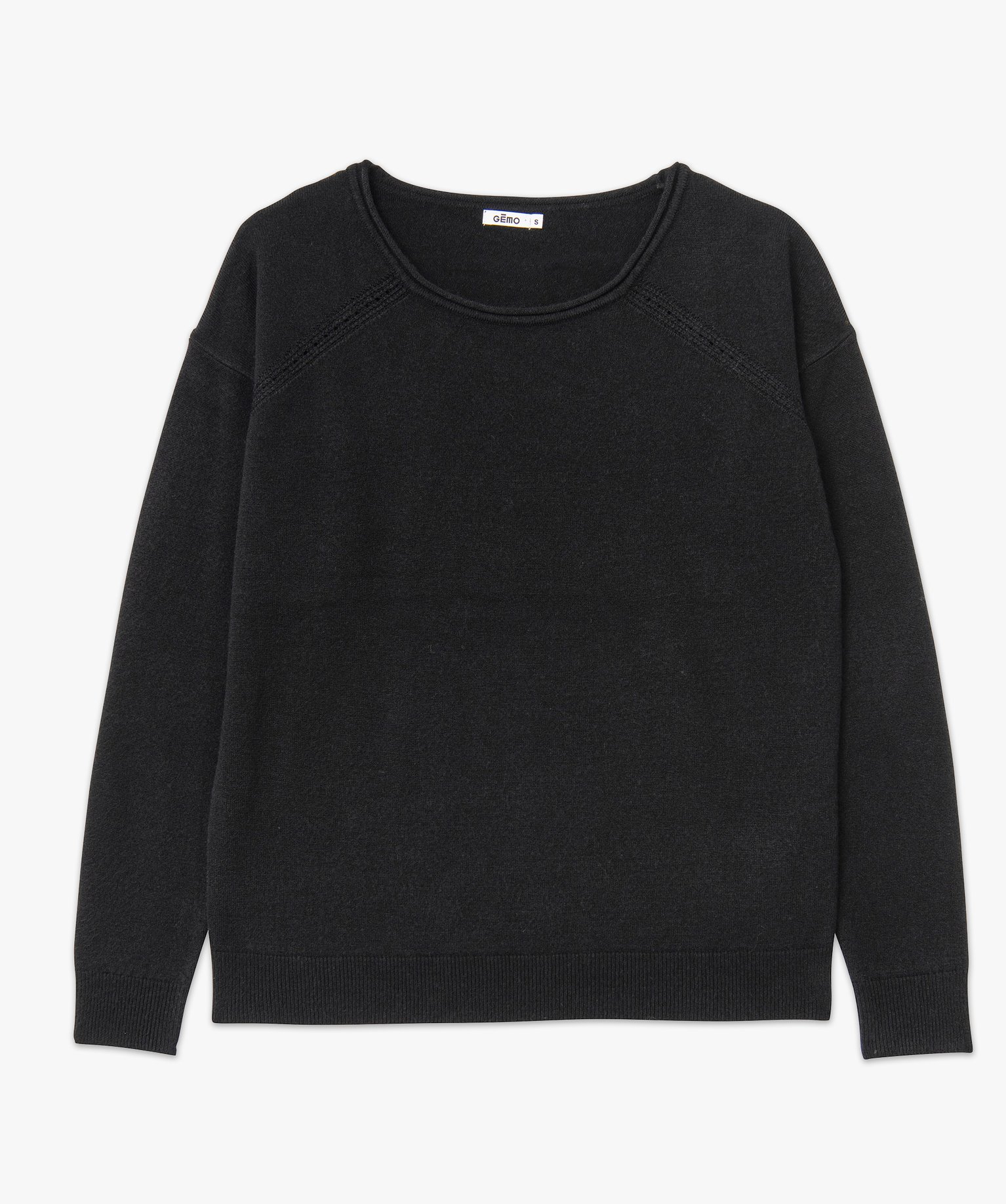 Pull à col rond finitions roulottées femme noir | GEMO