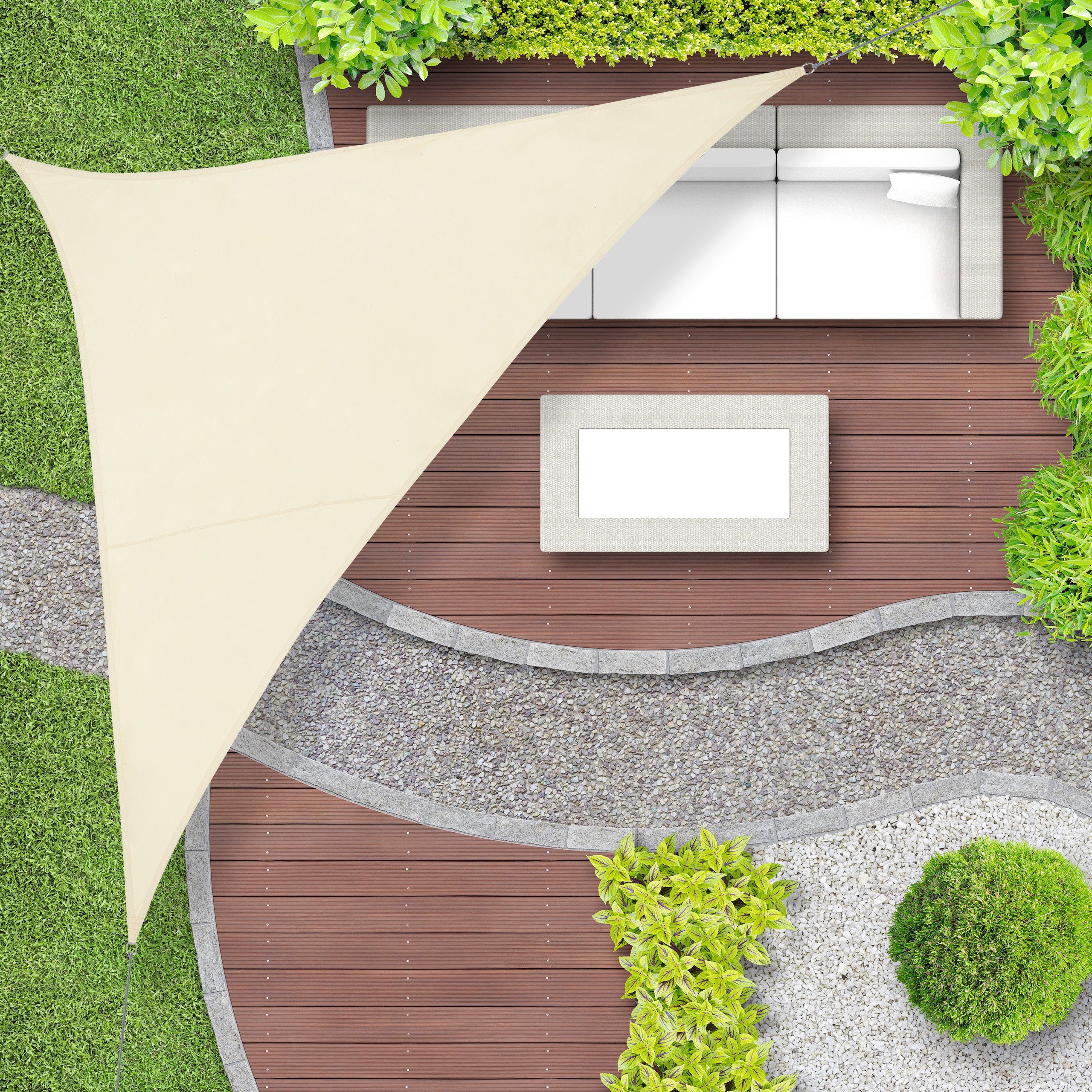 relaxdays Sonnensegel Dreieck Sonnensegel PES beige, 3 x 3 x 3 m