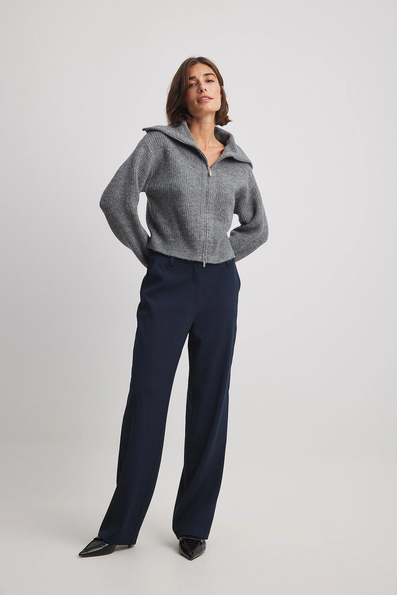 Strick-Cardigan mit Reißverschluss und großem Kragen