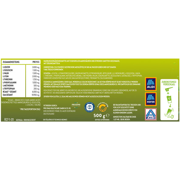 EAA Pulver Lemon Lime, 500 g
