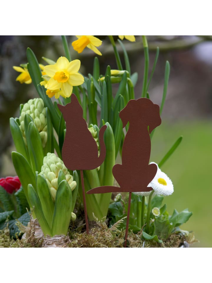 UNUS 2er Set Gartenstecker Rost Hund und Katze in Braun günstig kaufen onesize