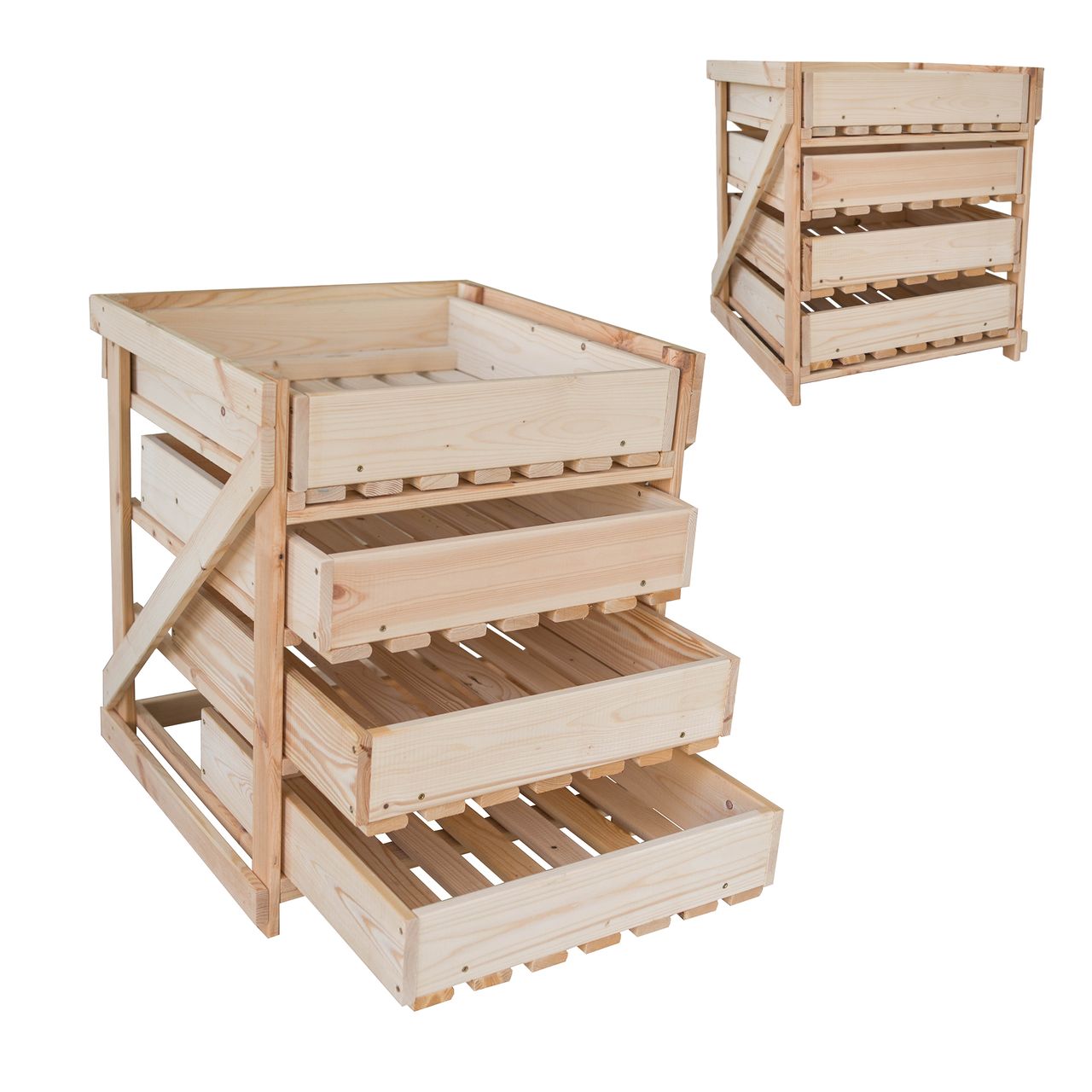 Lemodo Lemodo Obstkiste mit 4 Schubladen, Gemüsekiste aus Holz