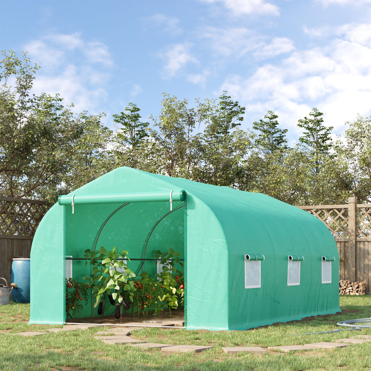 Outsunny Folien Gewächshaus Foliengewächshaus Treibhaus Frühbeet Pflanzenhaus Tomatenhaus Giebeldach 450 × 300B × 200H cm