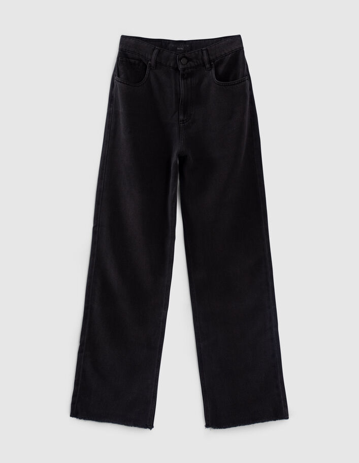 Jean large gris taille haute 7/8e bas frangés Femme