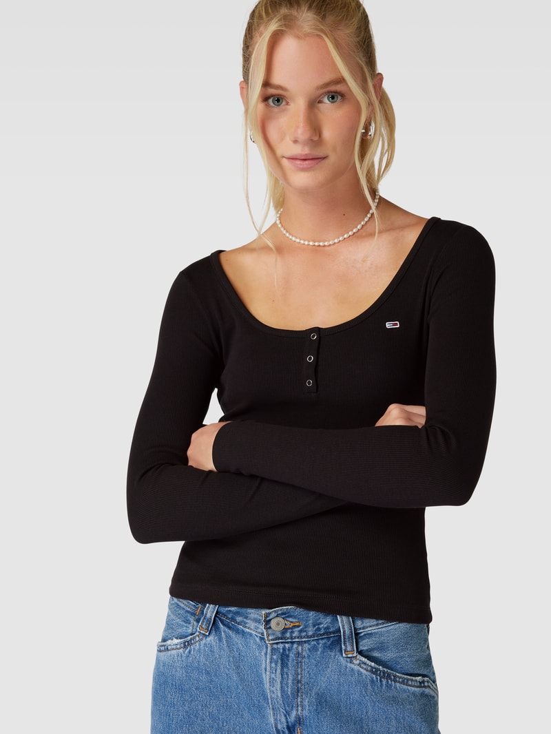 Longsleeve mit Feinripp in schwarz