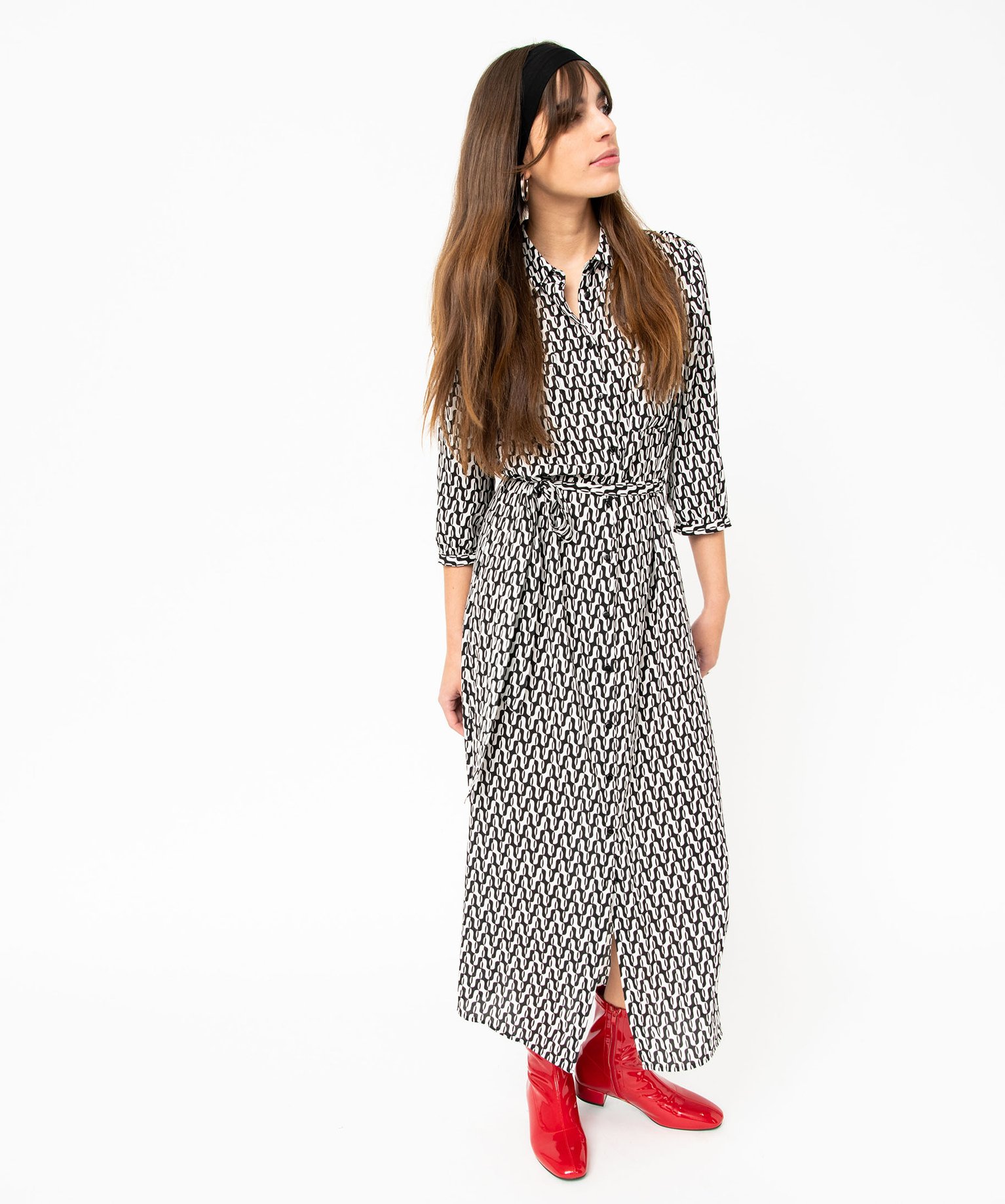 Robe chemise longue à manches 3/4 femme imprime | GEMO
