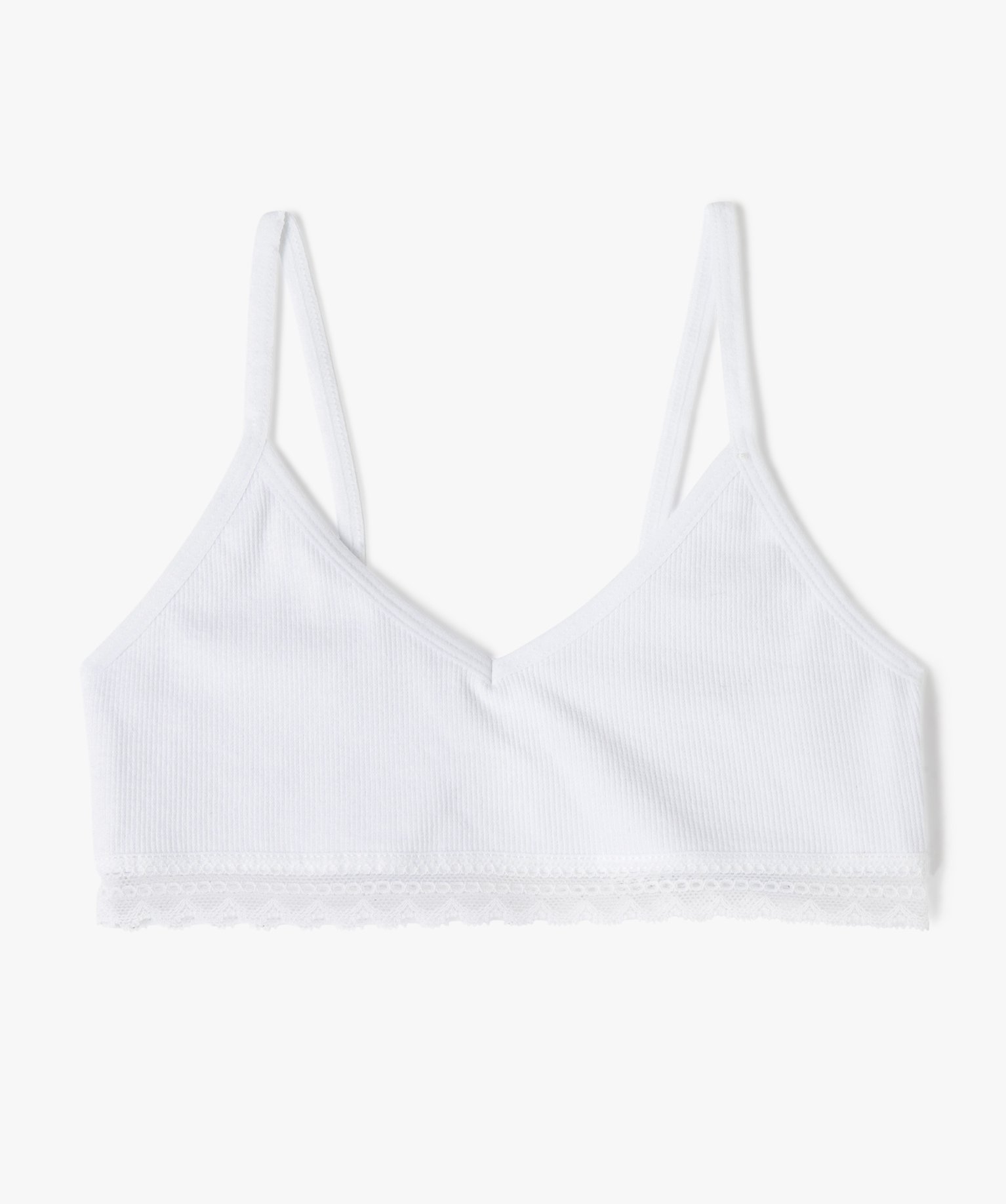 Brassière à fines bretelles en maille ctelée fille blanc | GEMO