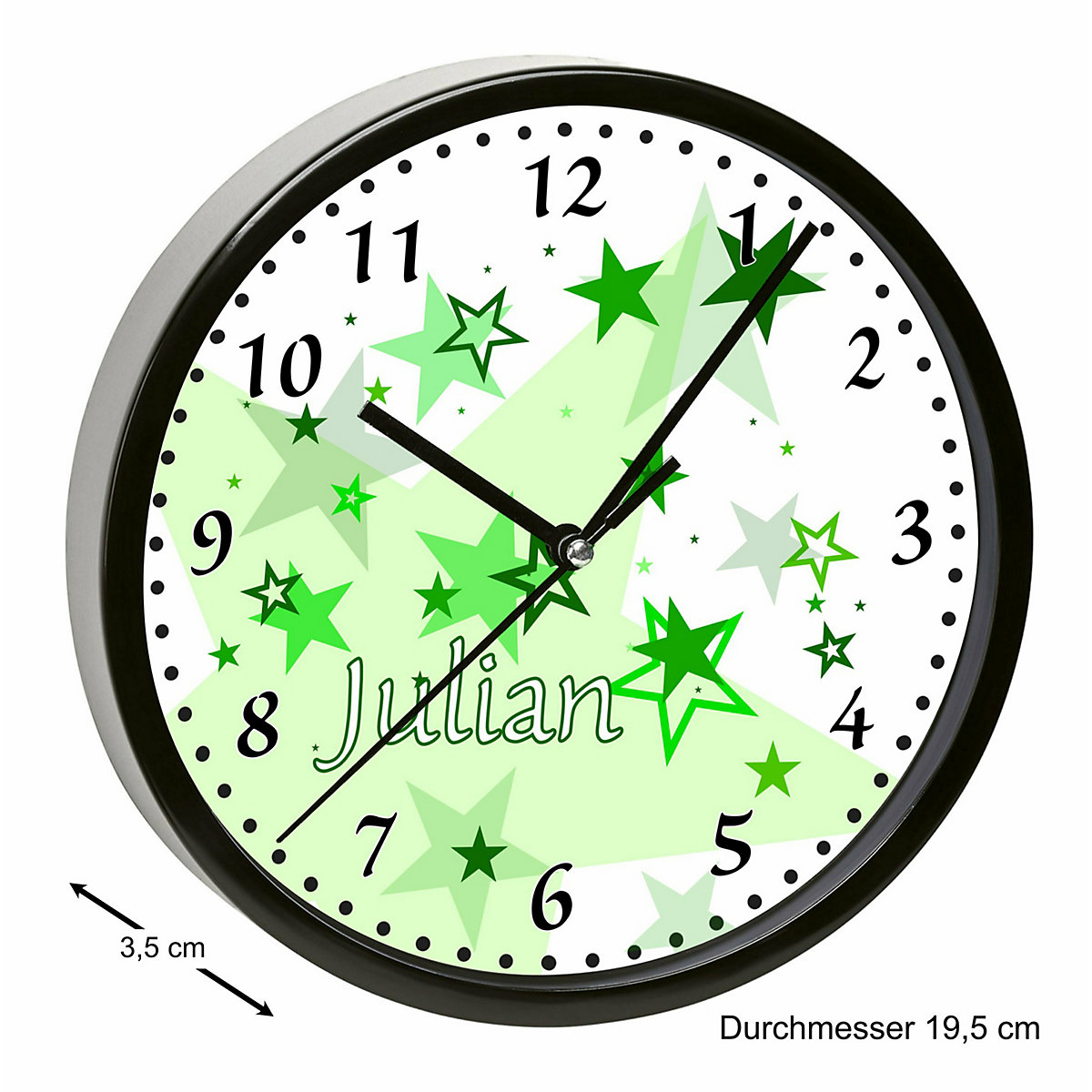 Kinder Wanduhr personalisiert mit Name Sternenhimmel Grün