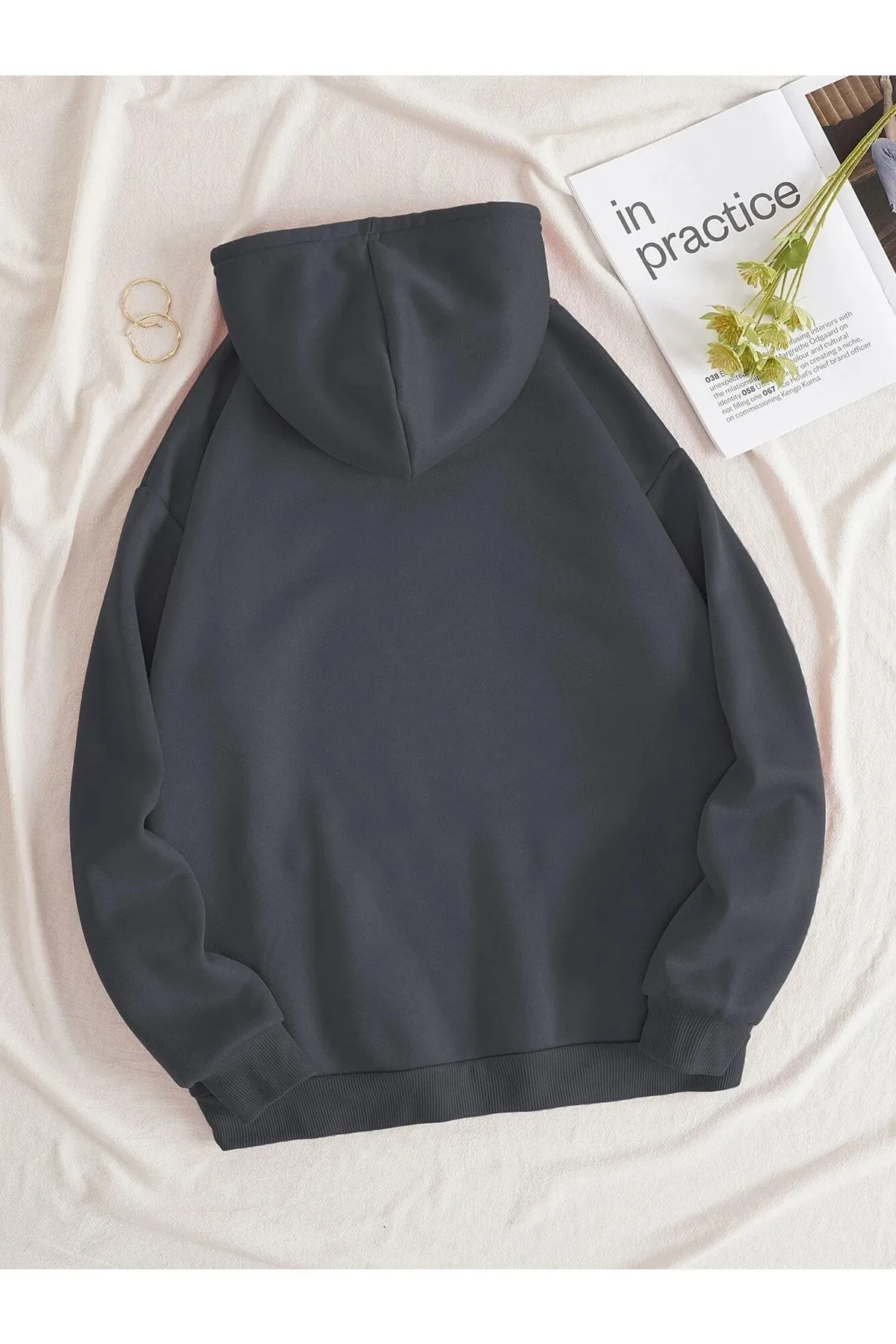 Know  Geräucherter, schlichter Oversize-Kapuzenpullover für Damen