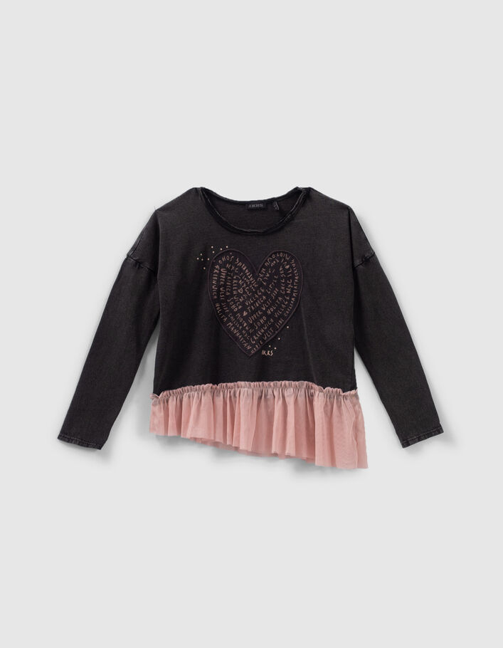T-shirt gris mix matières avec tulle fille