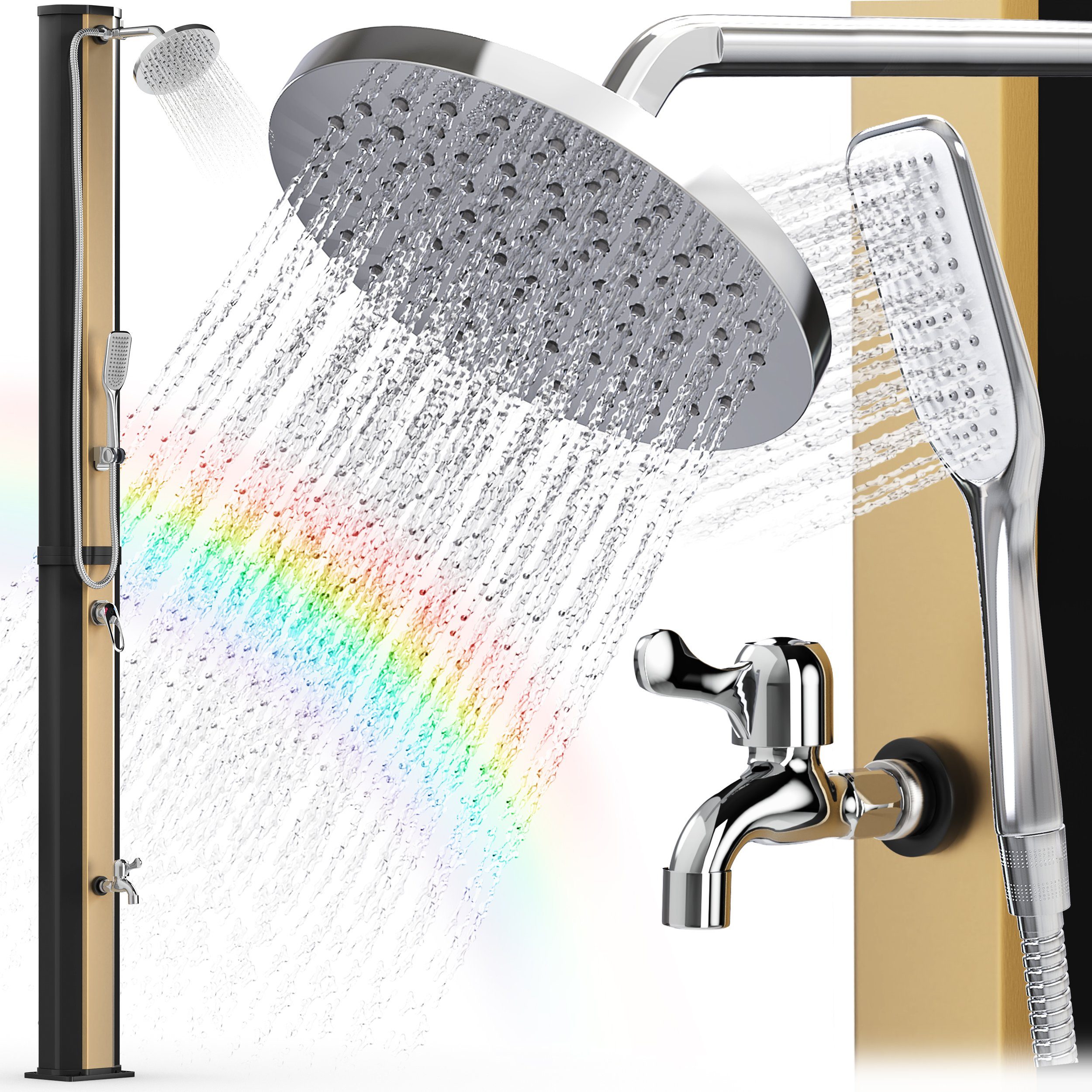dirks-traumbad Solardusche Garten 35 Liter mit Handbrause Gartendusche Außendusche (Set, mit Fußdusche, Anti Kalk Regendusche und Handbrause), 35L Tank