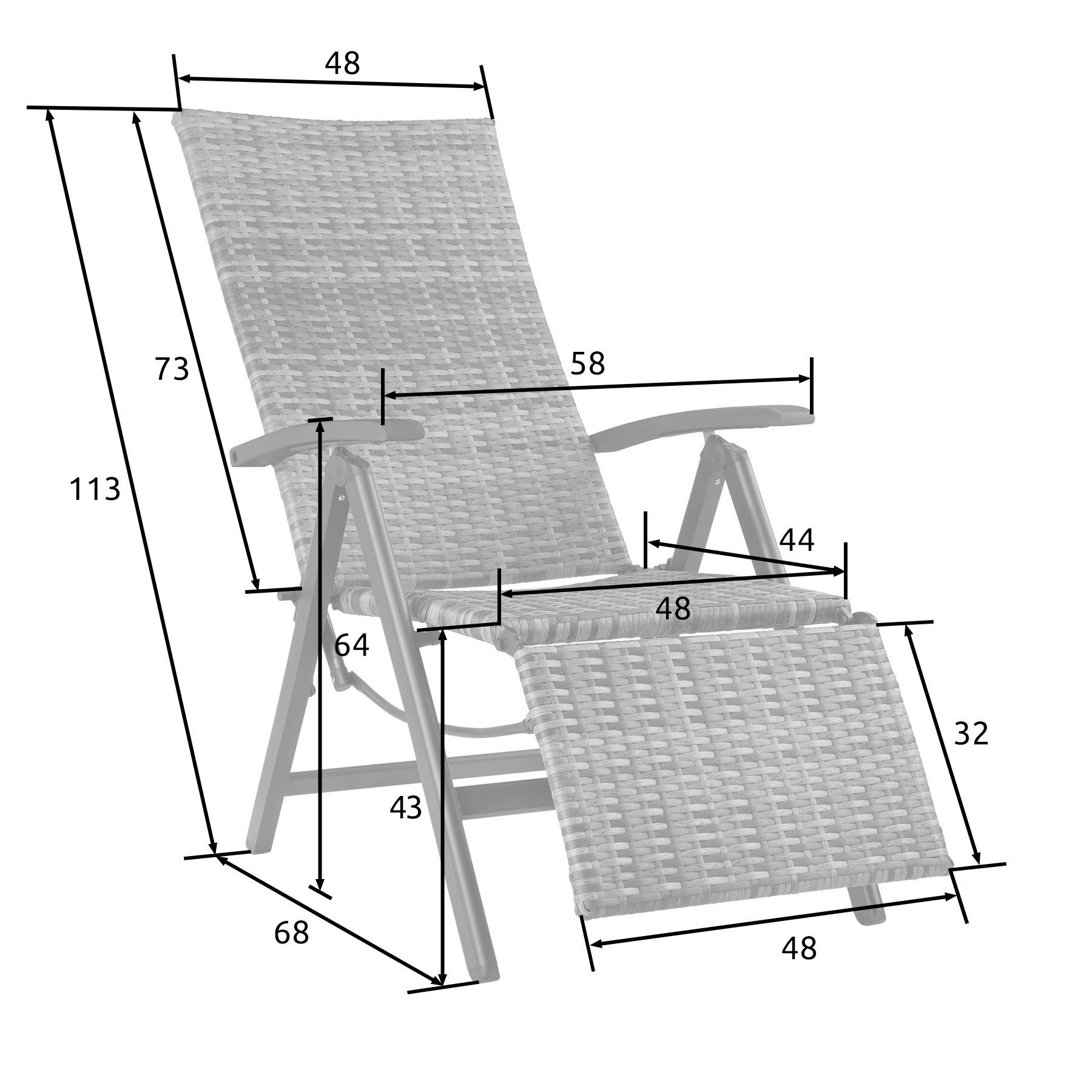 tectake Rattanstuhl Brisbane (1er, 1 St), Verstellbare Rückenlehne