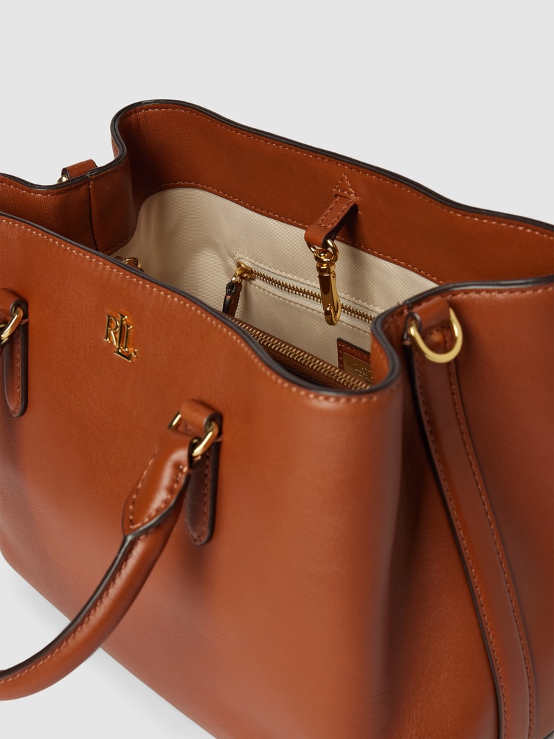 Satchel aus Leder mit Label-Applikation Modell 'MARCY' in cognac