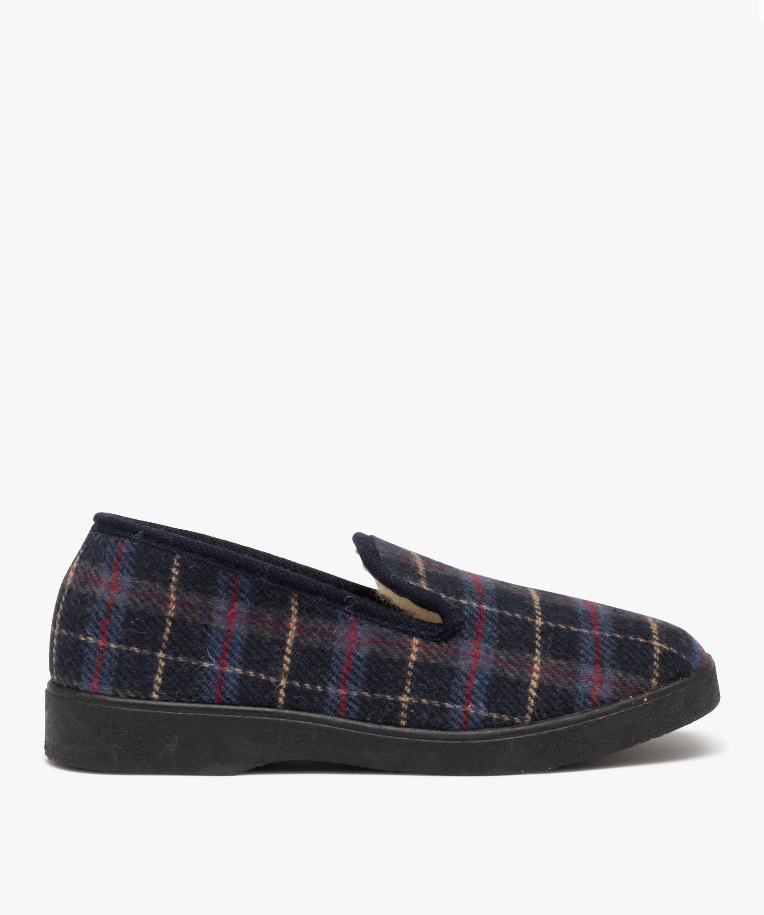 Pantoufles homme dessus en coton à carreaux doublées sherpa marine | GEMO