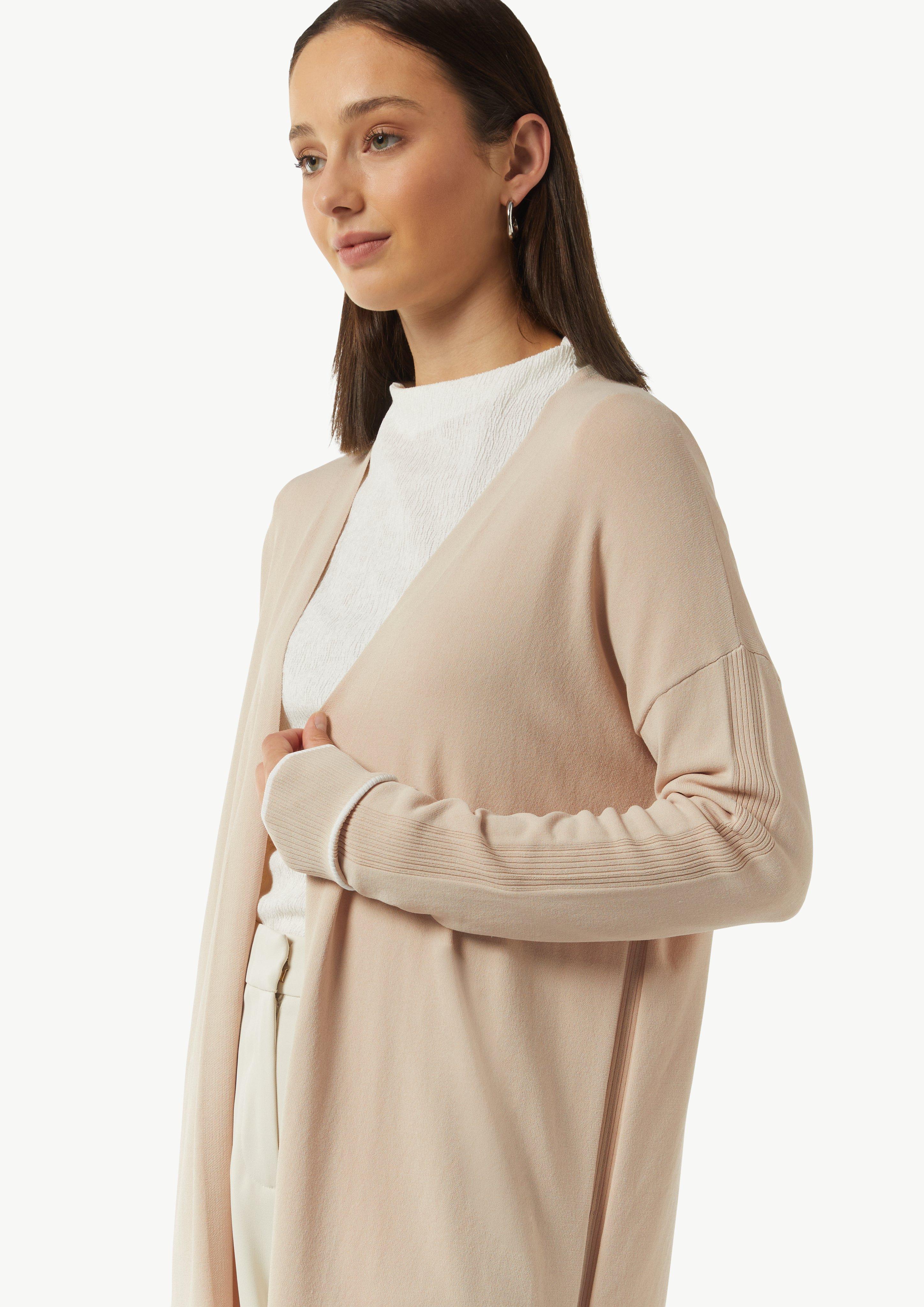 Long-Cardigan mit Kontrastdetails und seitlichen Schlitzen - beige