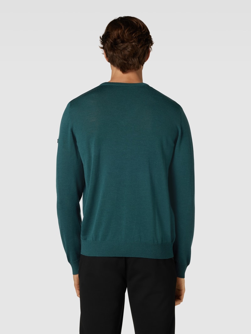 Strickpullover mit Label-Patch in dunkelgrün
