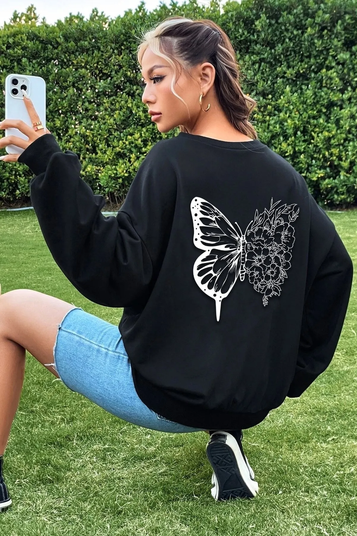 uyguntarz  Unisex-Sweatshirt mit Rundhalsausschnitt und Schmetterlingsmotiv