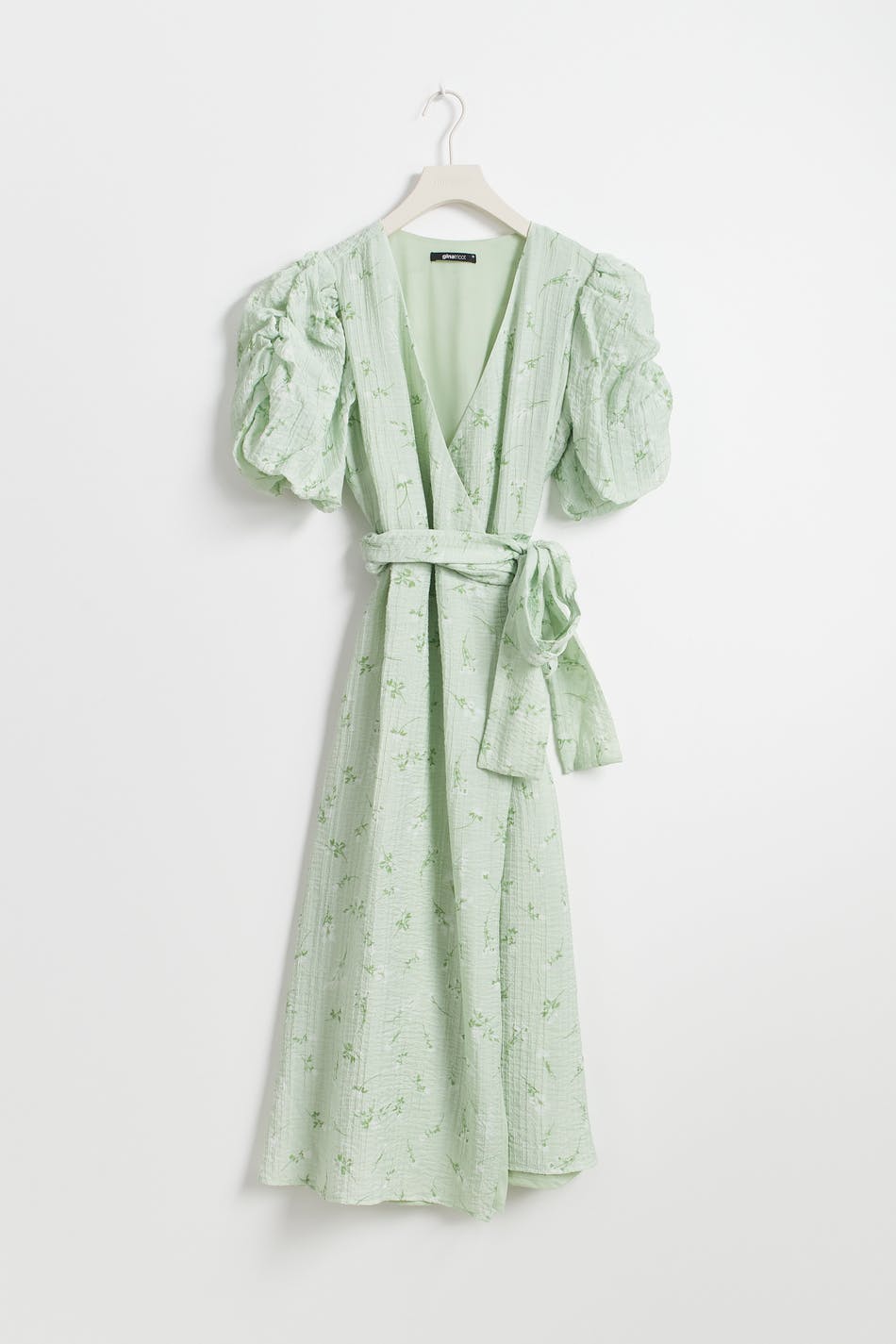 Midi wrap puff sleeve dress