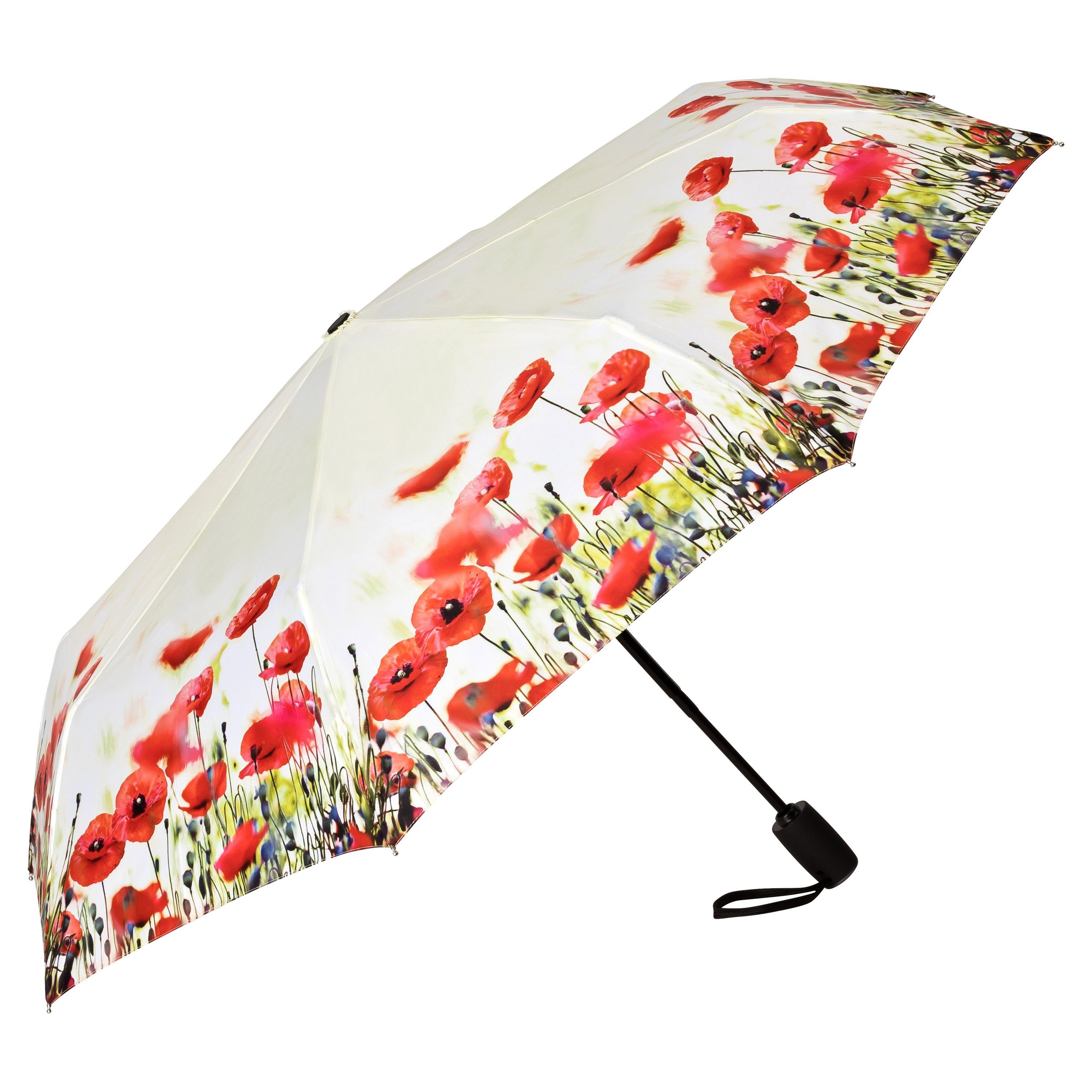 von Lilienfeld Taschenregenschirm Motivschirm Mohnblumen Motiv Blüten Auf-Zu-Automatik Stabil