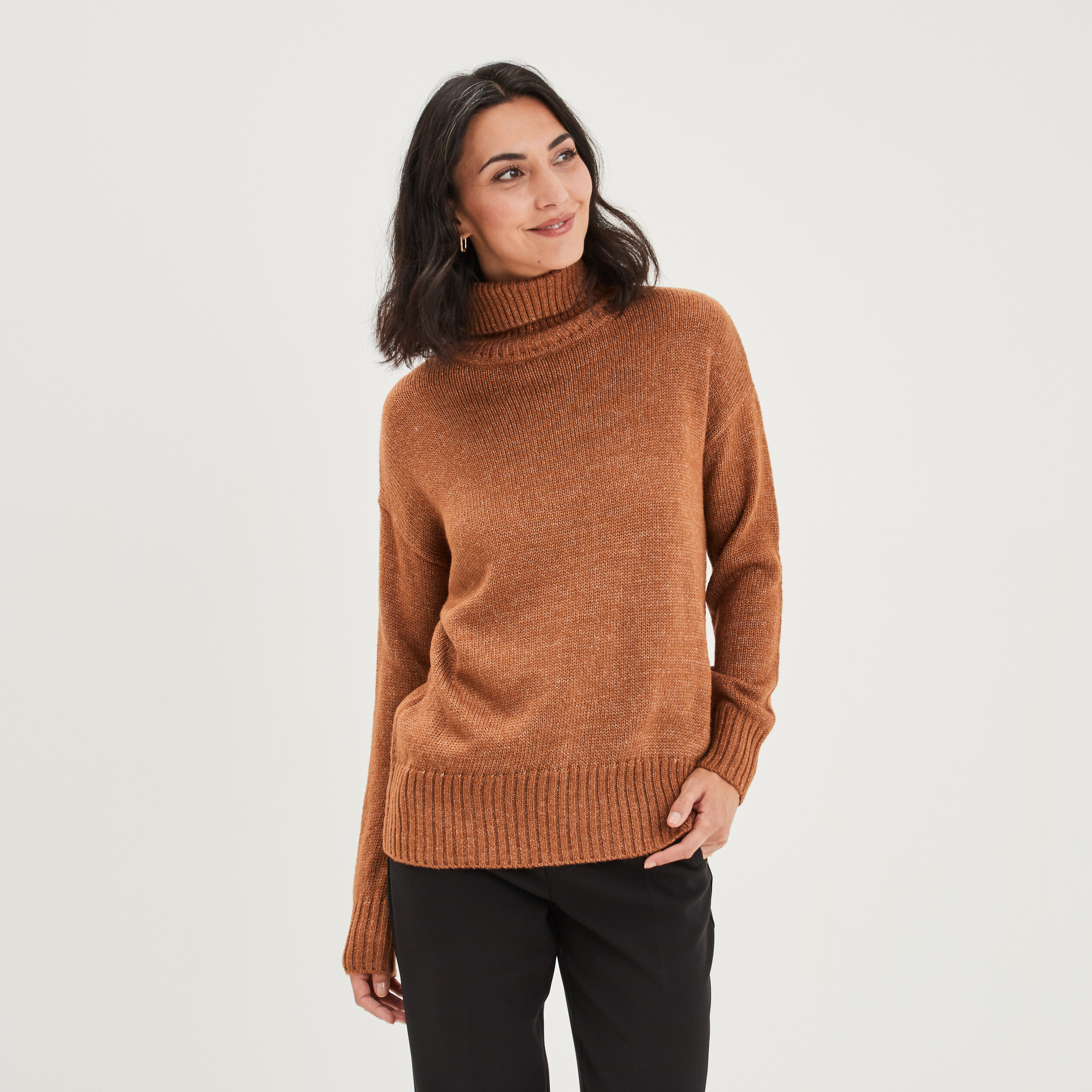 Pull col roulé marron clair femme | La Halle