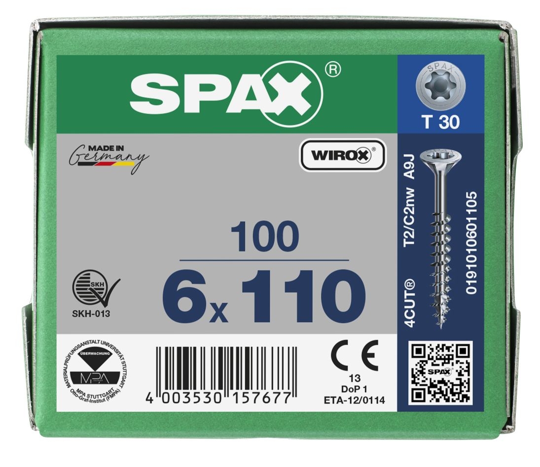 SPAX 0191010601105 Univerzalni vijak 6 x 110 mm, delni navoj, ugreznjena glava, T-STAR plus T30 - 100 kosov