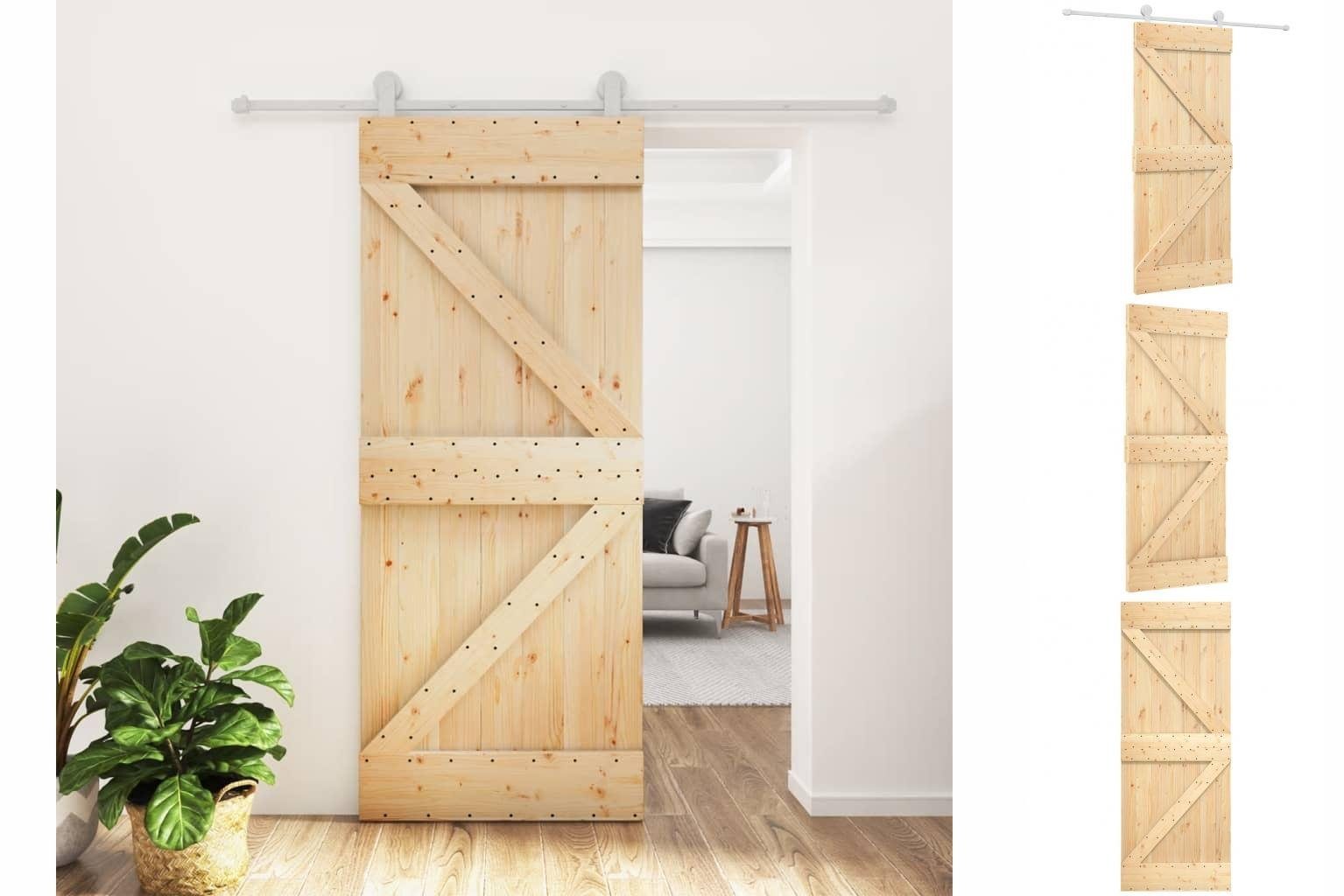 vidaXL Zimmertür Schiebetür mit Beschlag 85x210 cm Massivholz Kiefer Zimmertür Innentür