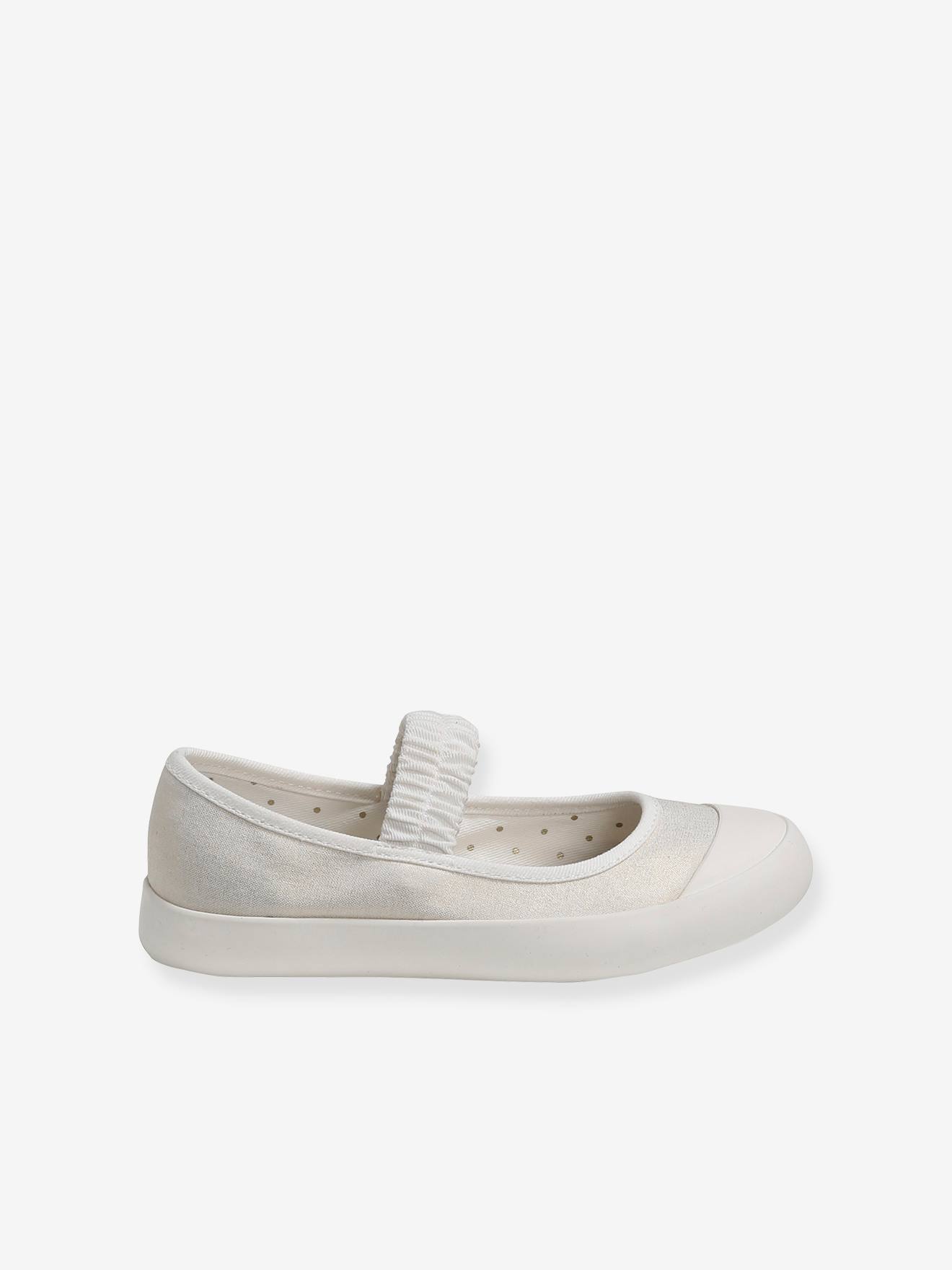 Vertbaudet Mädchen Stoff-Ballerinas, Gummizug - weiß