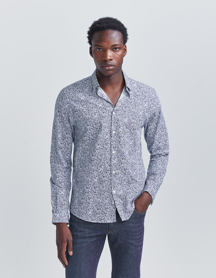 Chemise SLIM marine bio imprimé micro-fleurs Homme