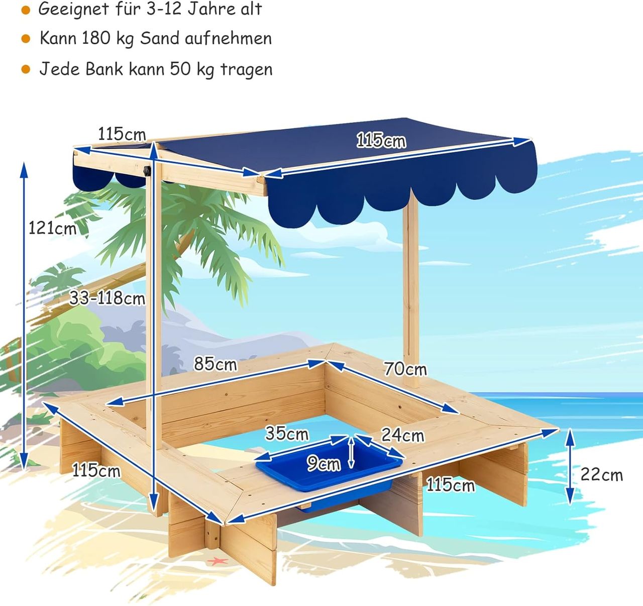 Costway Sandkasten aus Holz