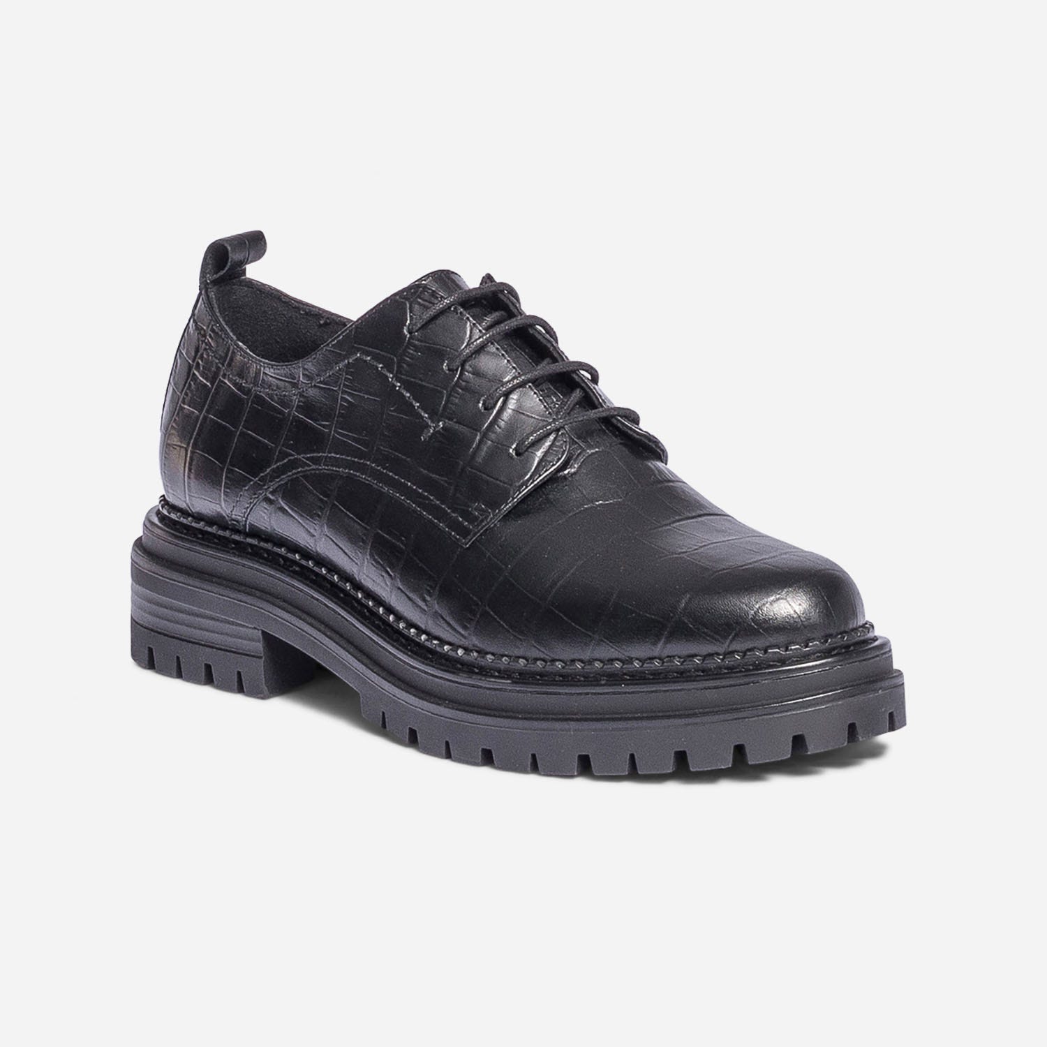 Derby TEXTO noir effet croco