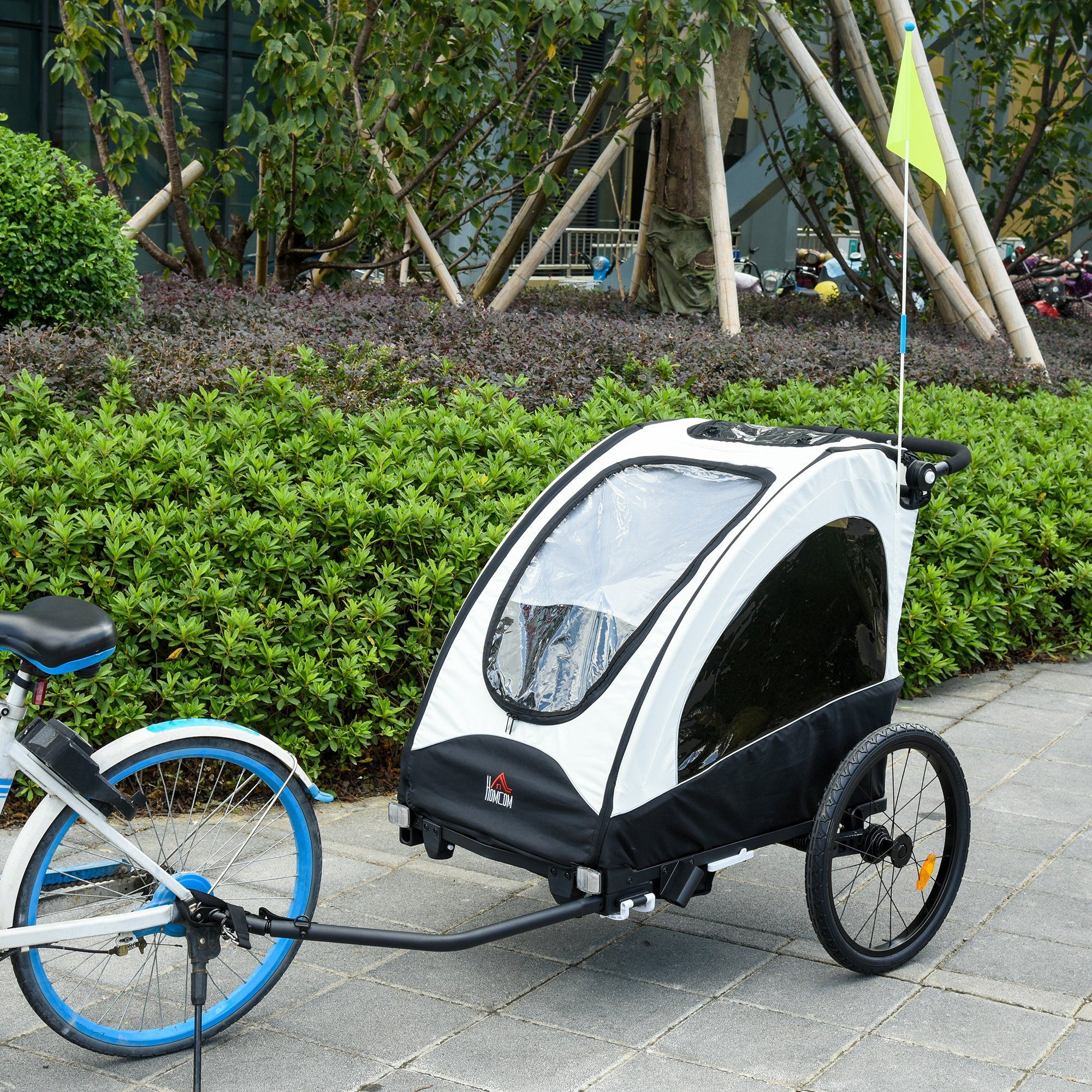 HOMCOM Fahrradkinderanhänger 2 in 1 Fahrradanhänger für 2 Kinder