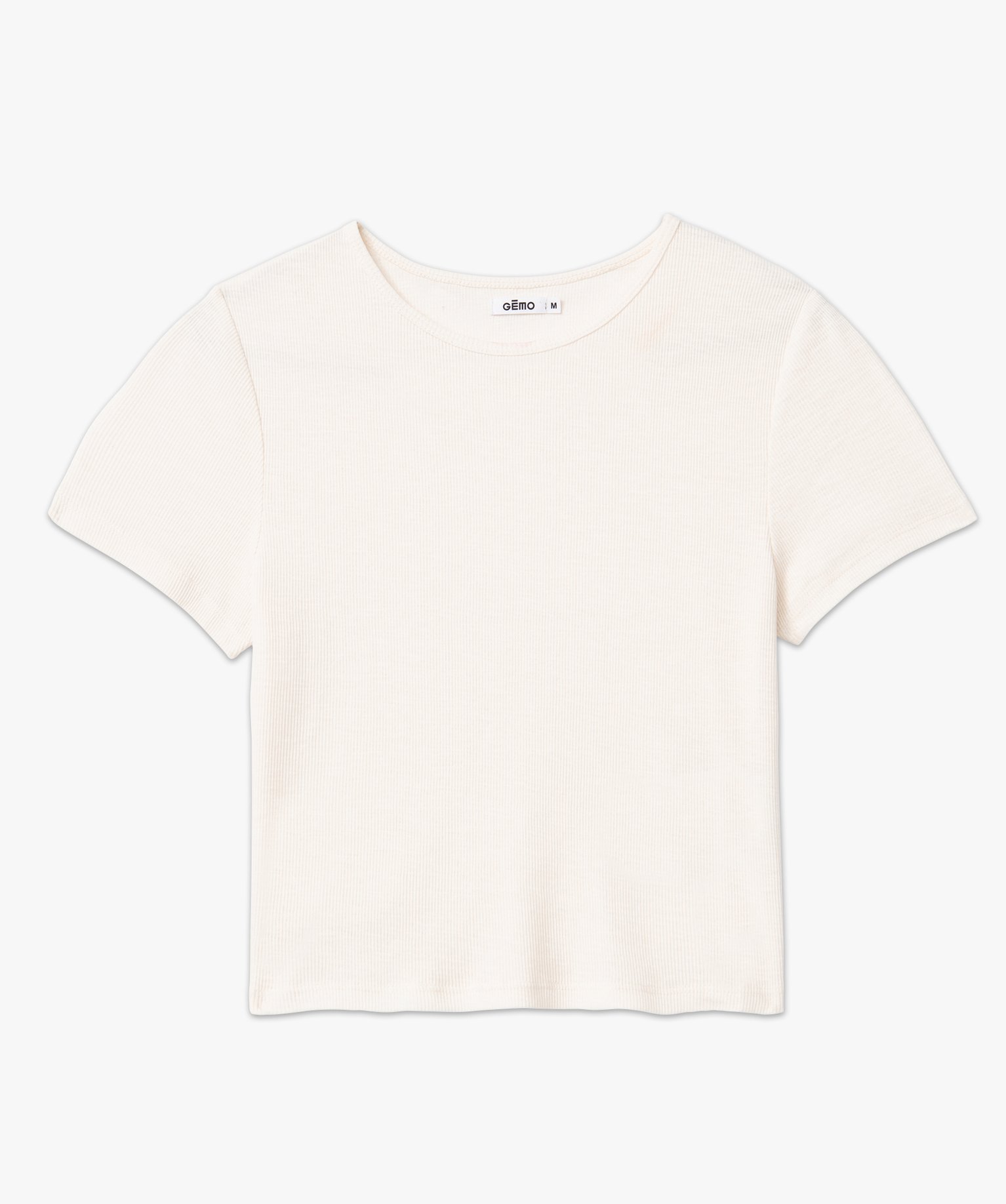 Tee-shirt femme à manches courtes en maille ctelée ecru | GEMO