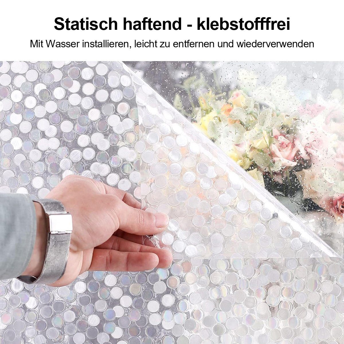 Fensterfolie Regenbogen-Fensteraufkleber - Buntglasdekor und UV-Schutz, flowgoer, Abnehmbare 3D-Glastür- und Fensteraufkleber, 45 cm × 5 m