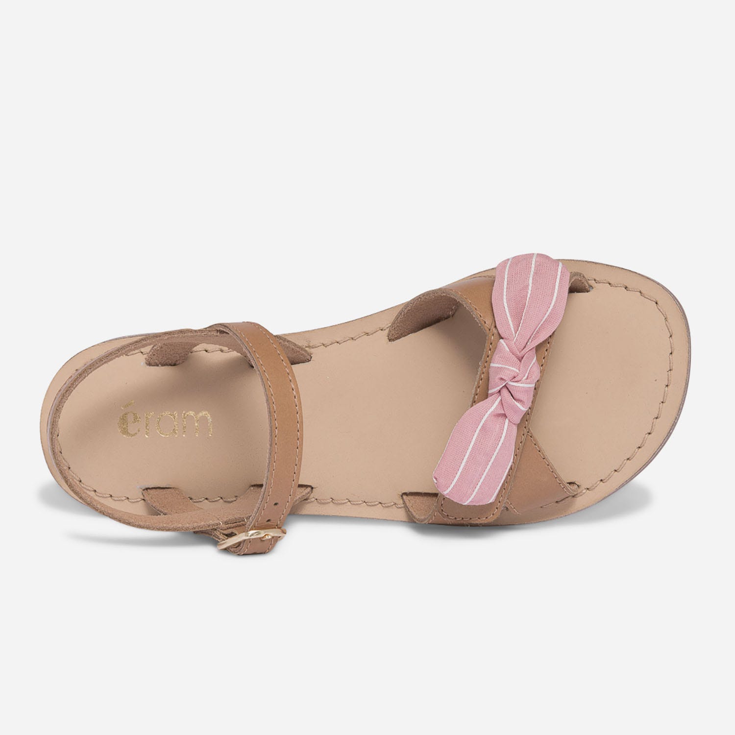 Sandale beige en cuir avec nœuds amovibles