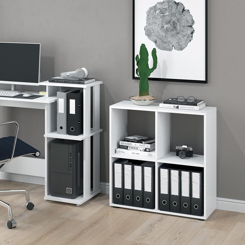 Vicco Raumteiler Standregal Bücherregal TETRA 4 Fächer Weiß inkl. Faltboxen