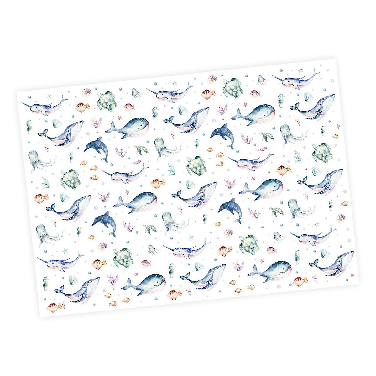 Geschenkpapier 5 Bögen Meerestiere bunt Aquarell – 1,60€/qm Größe: - 84,1 x 59,4 cm Geschenkpapier