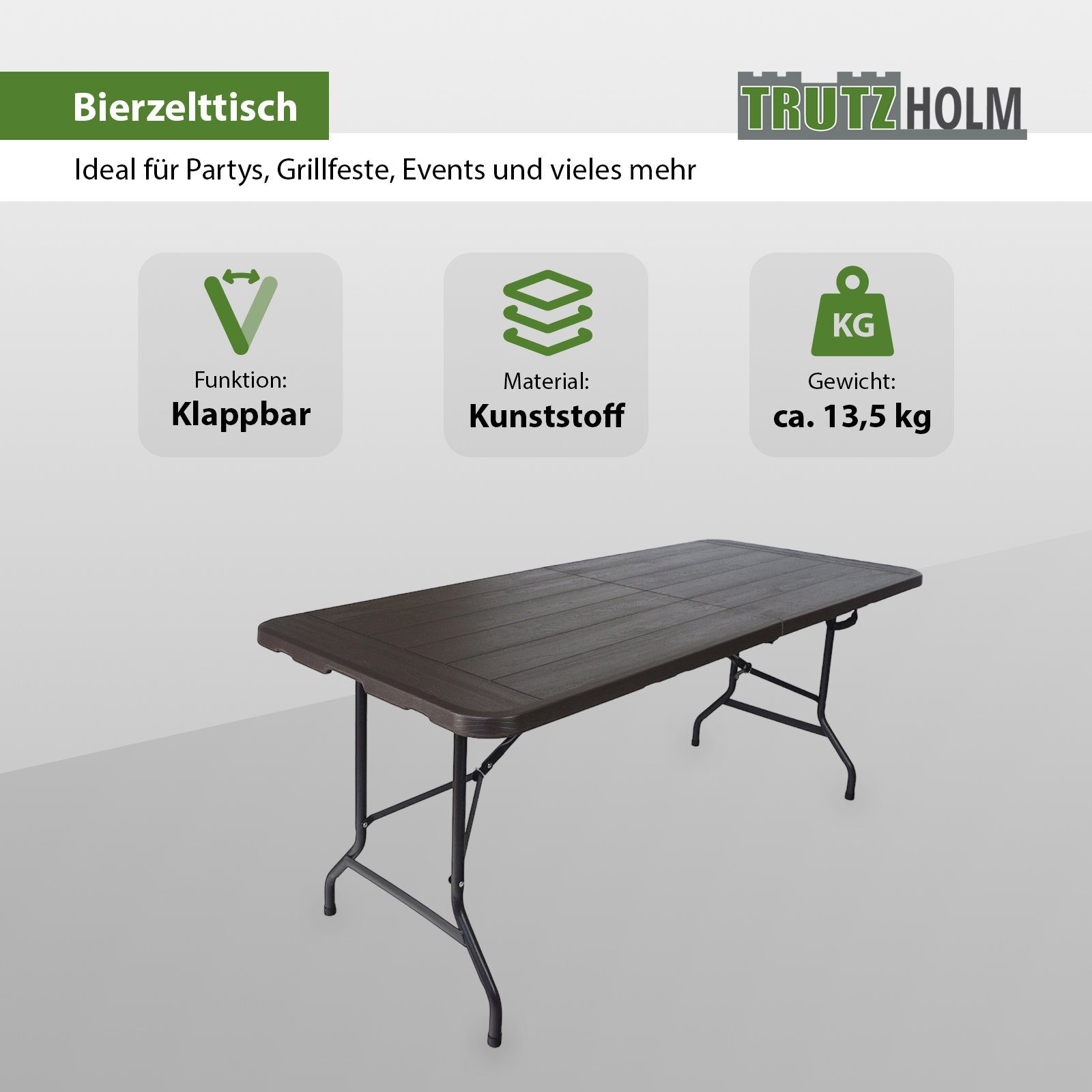 TRUTZHOLM Bierzeltgarnitur Buffettisch Klapptisch 180 x 75 cm Holzoptik klappbar Kunststoff Garte, (1x Produkt, 1-tlg)