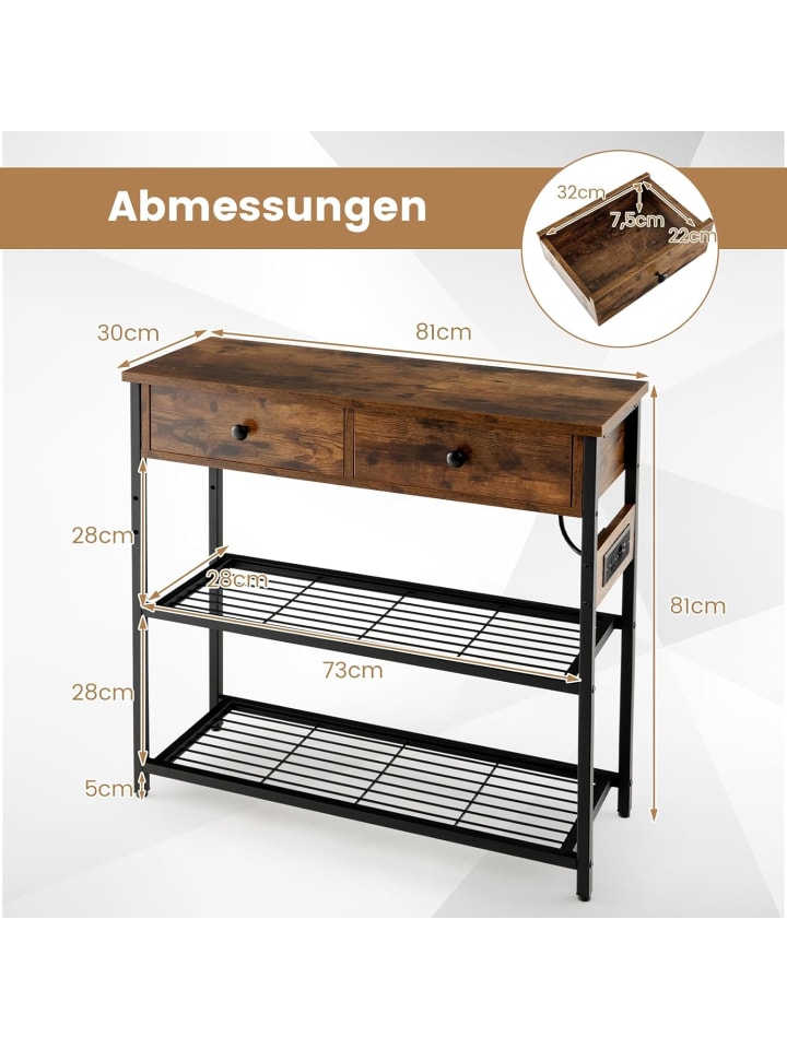 COSTWAY Konsolentisch mit Ladestation in Braun günstig kaufen onesize