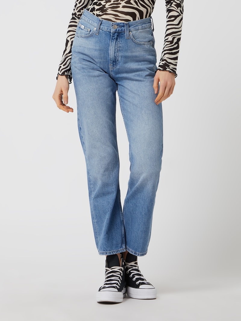 Straight Fit High Waist Jeans aus Baumwolle in jeans